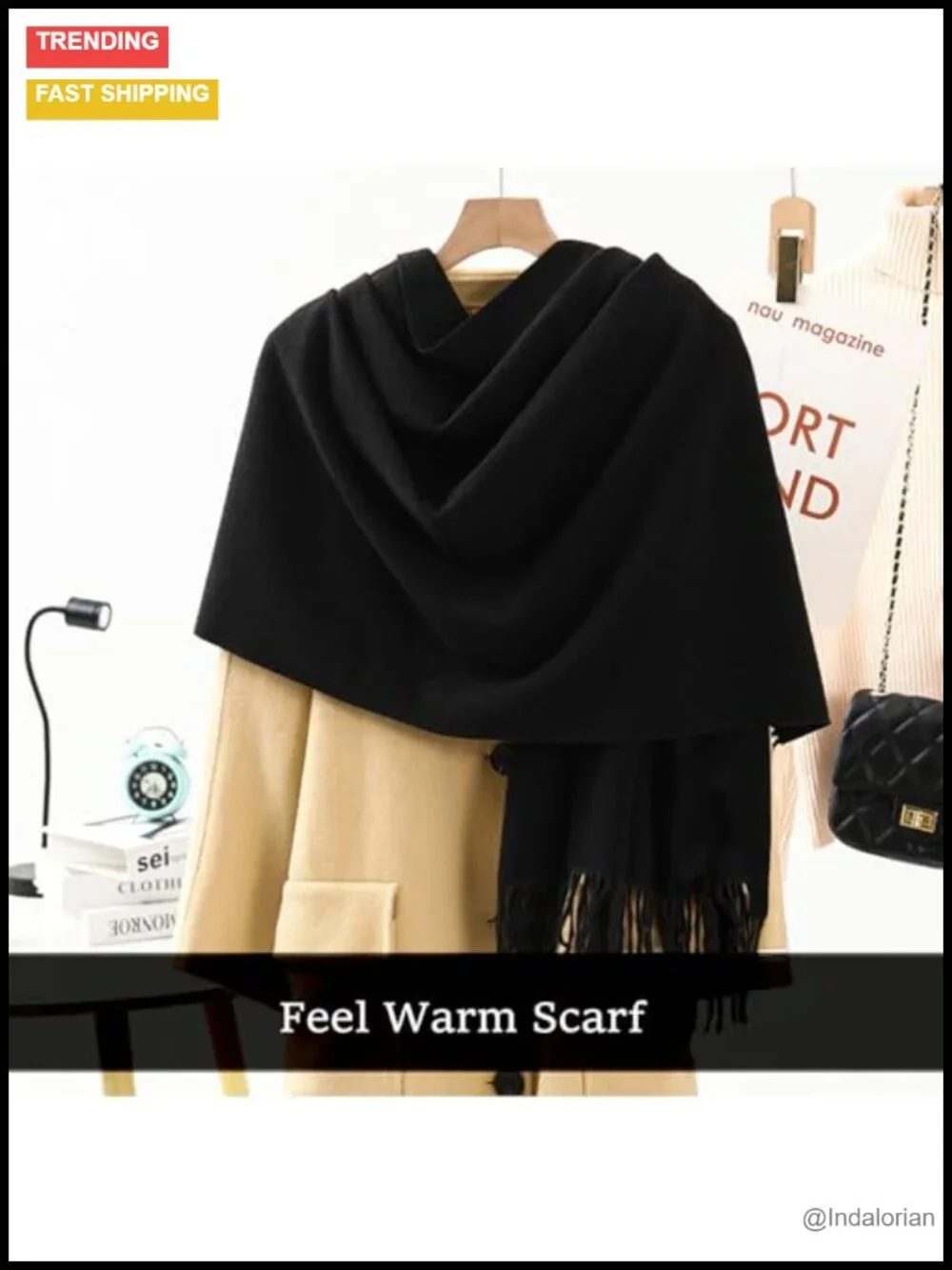 Oversized Tassel Scarf Wrap Extra Long Soft Polyester Shawl for Winter Evening